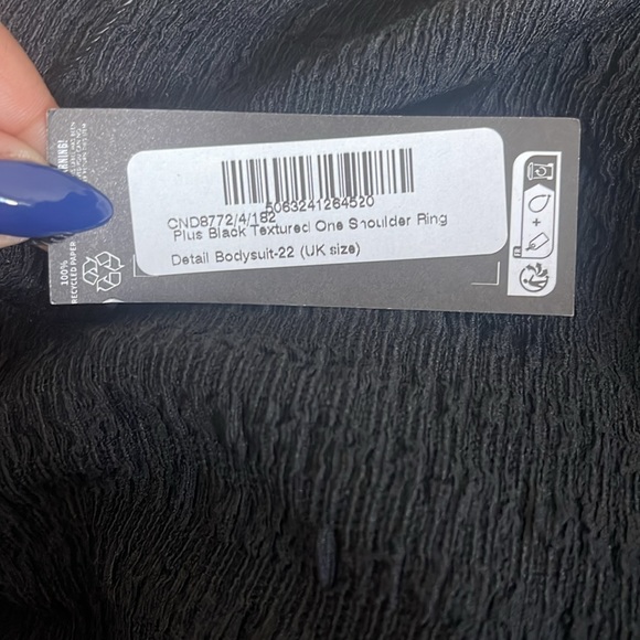 PLT Plus Black Textured One Shoulder Ring Detail Bodysuit - Picture 6 of 8